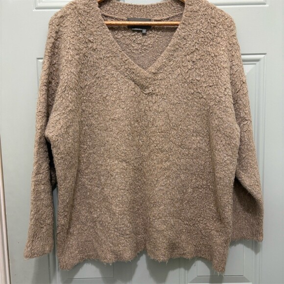 Anthropologie Sweaters - Anthropology Sweater Womens Size M Taupe Boucle Textured Knit V-Neck Pullover